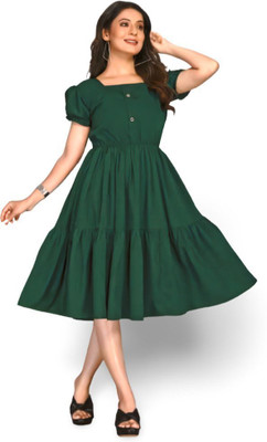 SHABRI FASHION Women Fit and Flare Green Knee Length Dress