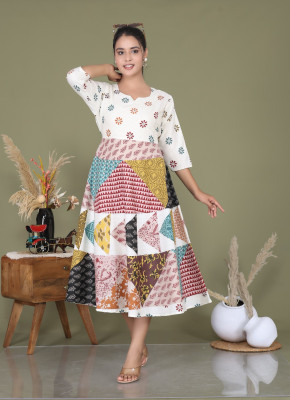 PINK CITY MART Women Fit and Flare Multicolor Knee Length Dress