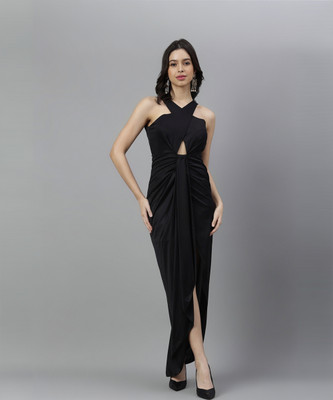 Trymisfit Women Gown Black Maxi/Full Length Dress