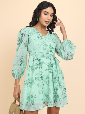 Tokyo Talkies Women Blouson Light Green, Dark Green Above Knee/Mid Thigh Length Dress