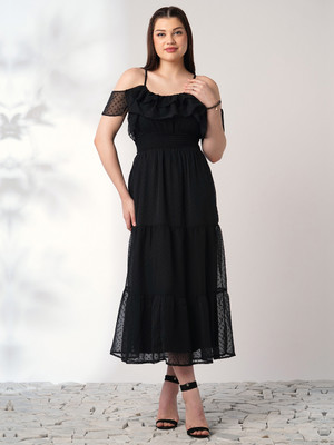 Globus Women Fit and Flare Black Midi/Calf Length Dress