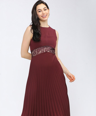 Tokyo Talkies Women A-line Maroon Midi/Calf Length Dress