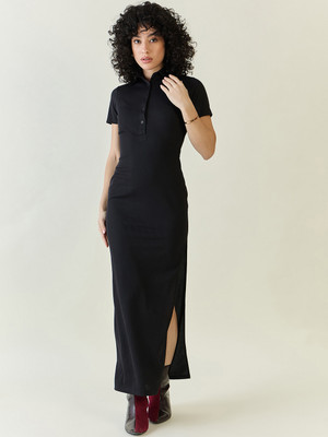 AAYU Women Bodycon Black Maxi/Full Length Dress