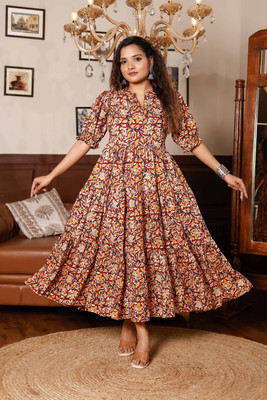 Presha Women Fit and Flare Maroon Maxi/Full Length Dress