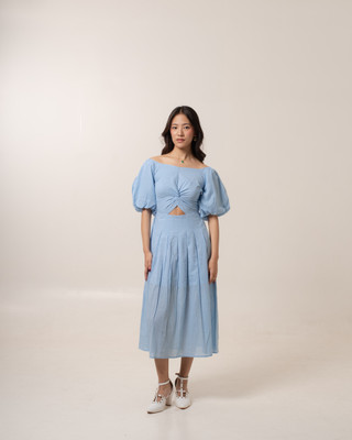MALVERRA BY HOUSE OF MALKAA Women Fit and Flare Light Blue Midi/Calf Length Dress