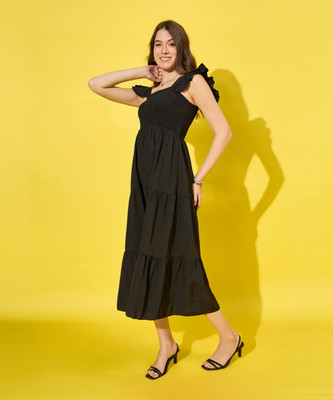 DIMPY GARMENTS Women Fit and Flare Black Maxi/Full Length Dress