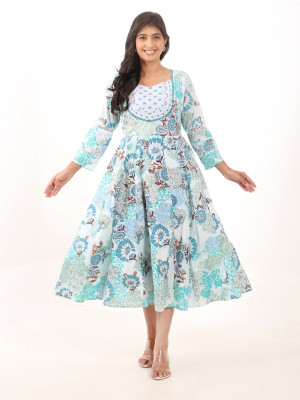 RANGRIWAZ Women Fit and Flare Multicolor Midi/Calf Length Dress