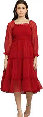 Shavivi Women A-line Maroon Above Knee/Mid Thigh Length Dress