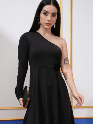 Tokyo Talkies Women High Low Black Midi/Calf Length Dress