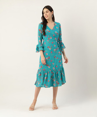 Deewa Women A-line Blue Midi/Calf Length Dress