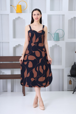 Donne Tenaci Women A-line Brown Midi/Calf Length Dress
