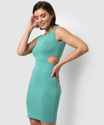 CAMPUS SUTRA Women Fit and Flare Green Knee Length Dress