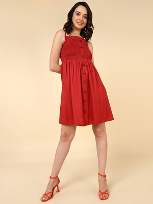 Mast & Harbour Women Fit and Flare Red Above Knee/Mid Thigh Length Dress