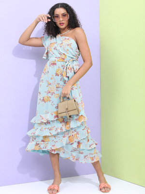 Tokyo Talkies Women Ruffled Multicolor Midi/Calf Length Dress