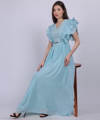 AUMBE Women A-line Light Blue Dress