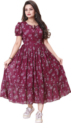 Maruti Nandan Impex Women Fit and Flare Maroon Maxi/Full Length Dress