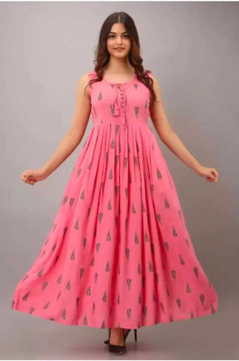 Mayshka Creation Women Fit and Flare Pink Below Knee Dress