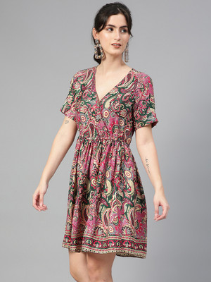 KOTTY Women Fit and Flare Multicolor Above Knee/Mid Thigh Length Dress