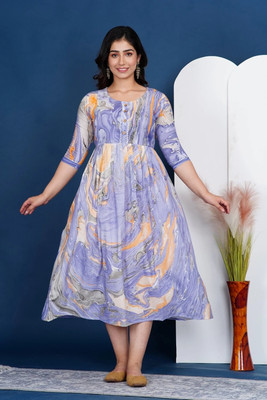 AAVRITTIQUEENS Women Fit and Flare Multicolor Midi/Calf Length Dress