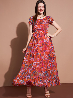 Deewa Women Fit and Flare Multicolor Maxi/Full Length Dress