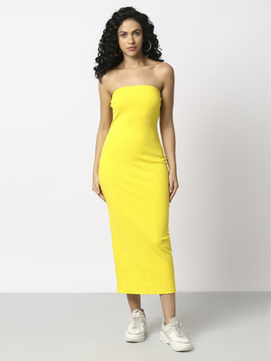 DISRUPT Women Tube Yellow Midi/Calf Length Dress
