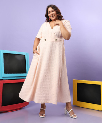 Instafab Plus Women A-line Beige Ankle Length Dress
