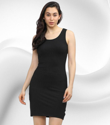 Funtos Women Bodycon Black Above Knee/Mid Thigh Length Dress