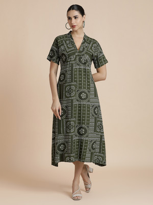 Black & Blah Blah Women A-line Green Midi/Calf Length Dress