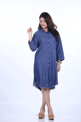 Label Of Lalaji Garments Women Shift Blue Knee Length Dress