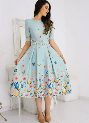 FOXDX Women A-line Multicolor Midi/Calf Length Dress