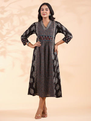 VBUYZ Women A-line Black Midi/Calf Length Dress