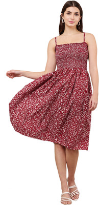 madhav fashions Women A-line Maroon Midi/Calf Length Dress