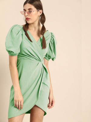 lexrex Women Bodycon Light Green Above Knee/Mid Thigh Length Dress