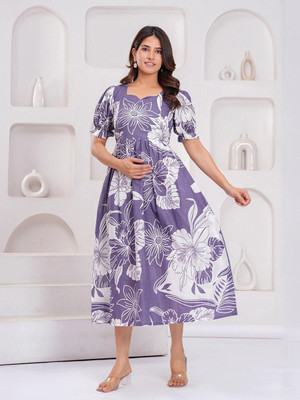 Giabella Women Gown Purple, White Below Knee Dress