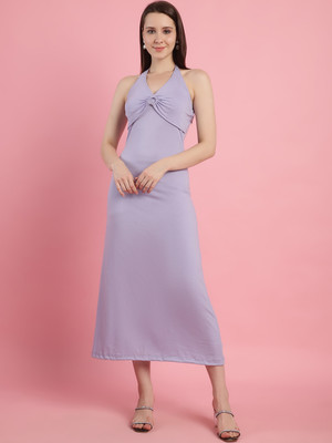 Jakanary Women Fit and Flare Purple Maxi/Full Length Dress