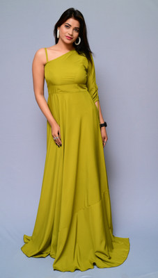 diyaz Women Fit and Flare Green Maxi/Full Length Dress