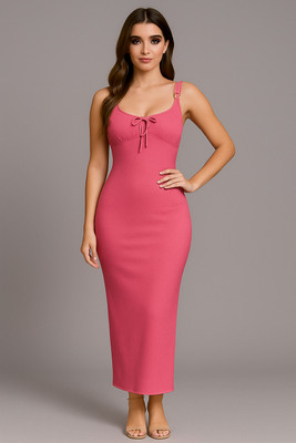 PEBSTONE Women Bodycon Pink Midi/Calf Length Dress