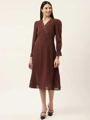 Moda Rapido Women Fit and Flare Brown Midi/Calf Length Dress