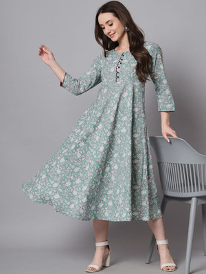 ANOUK Women Ethnic Dress Green Midi/Calf Length Dress