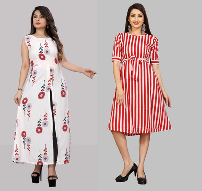 tanvi creation Women Fit and Flare White Below Knee Dress