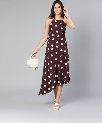 OXOLLOXO Women Fit and Flare Maroon Midi/Calf Length Dress