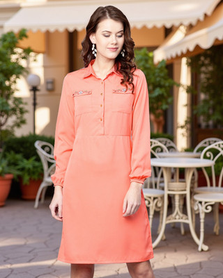 ZIMA LETO Women Fit and Flare Pink Knee Length Dress