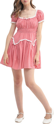 QUINTESSENTIALS Women Fit and Flare Pink Mini/Short Dress