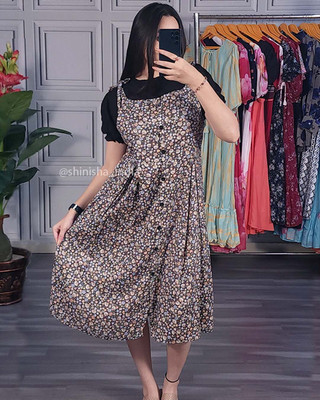 sadhnazon Women A-line Multicolor Midi/Calf Length Dress