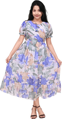 one amore Women A-line Multicolor Midi/Calf Length Dress