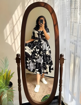 Tanishbiz Women A-line Black Midi/Calf Length Dress