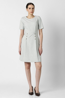 VAN HEUSEN Women Fit and Flare Grey Above Knee/Mid Thigh Length Dress
