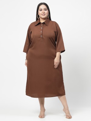 Flambeur Women Fit and Flare Brown Dress