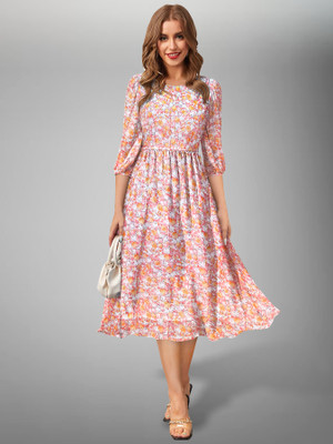 KERI PERRY Women Fit and Flare Multicolor Midi/Calf Length Dress