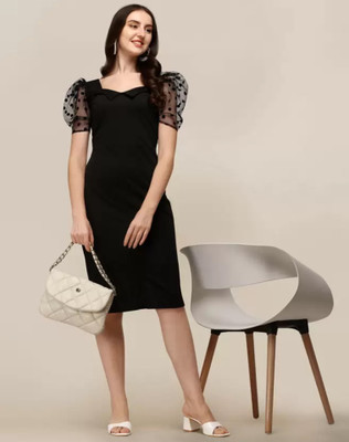 Selvia Women Bodycon Black Midi/Calf Length Dress